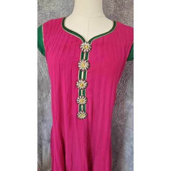 VTG Indian Bollywood Kameez Dress Hippie Boho Festival Beaded WOW Twirly! 36 M - Picture 4 of 8